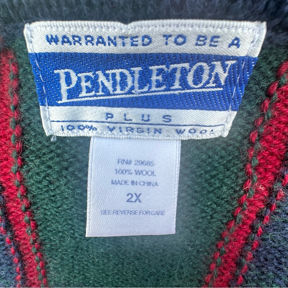 Pendleton Plaid Virgin Wool Cardigan 2X Harvest Cornucopia Embroidery - Picture 2 of 13